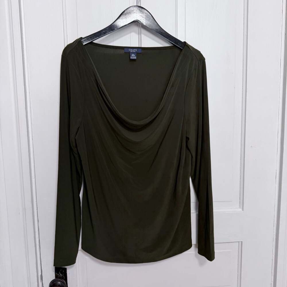 Chaps Est 1978 Olive Green Long Sleeve Cowl Neck Draped Top XL